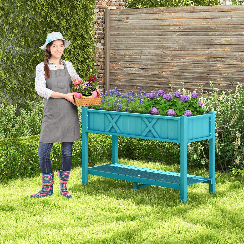 Poly Wood Elevated Planter Box with Legs & Storage Shelf - Blue
