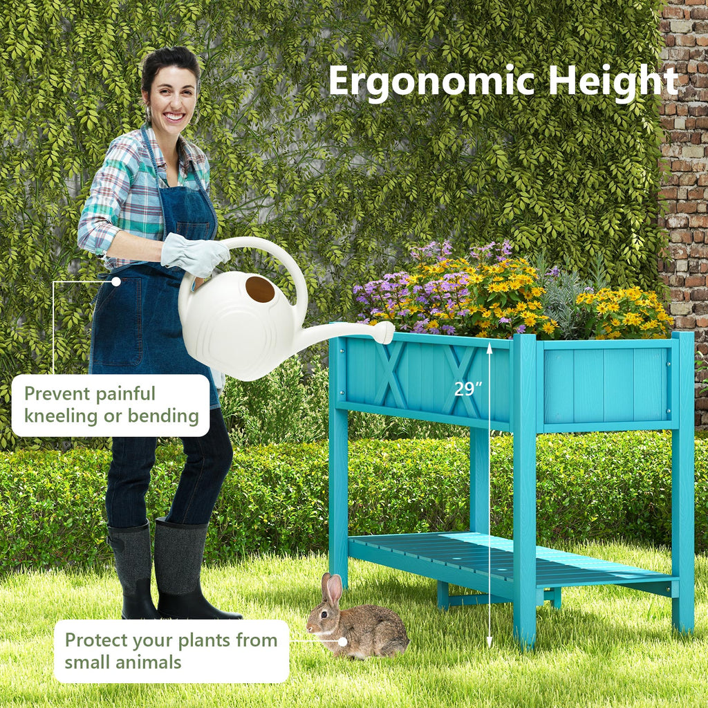 Poly Wood Elevated Planter Box with Legs & Storage Shelf - Blue
