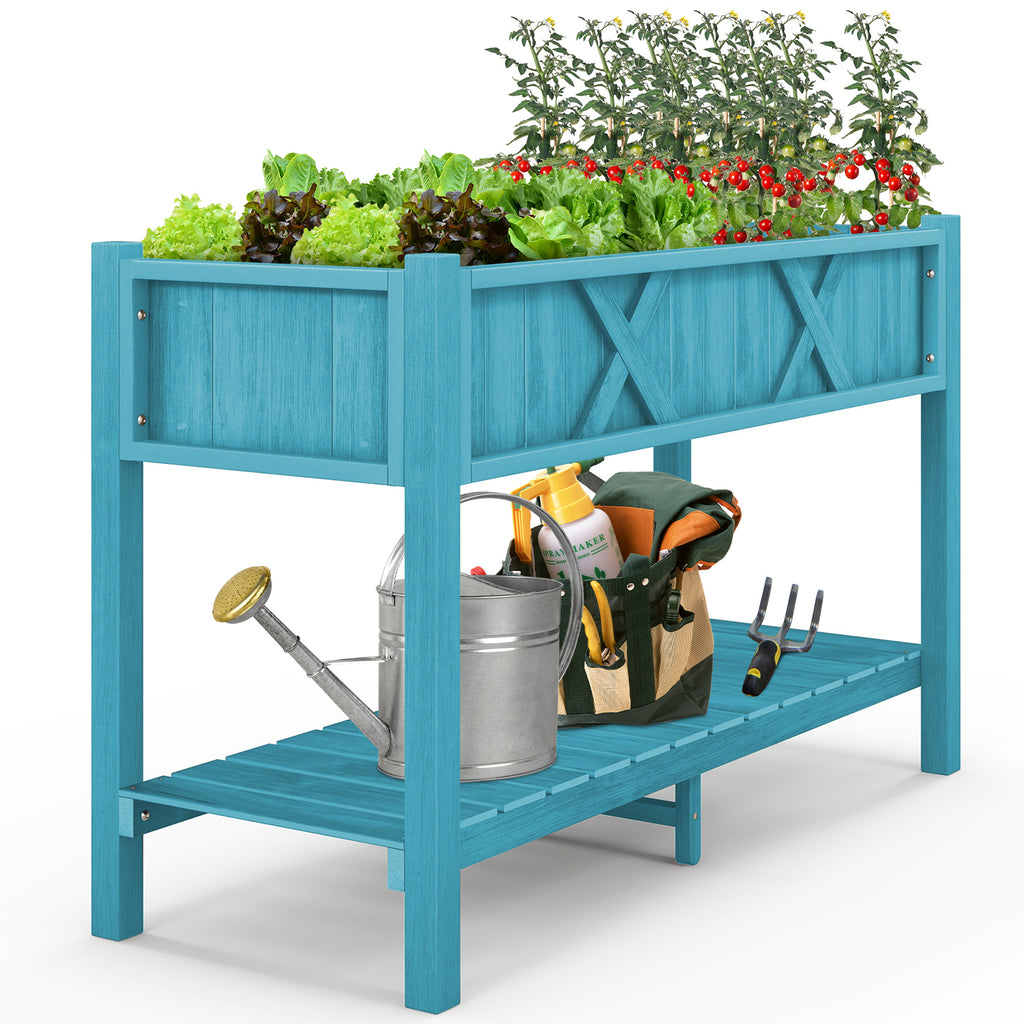 Poly Wood Elevated Planter Box with Legs & Storage Shelf - Blue