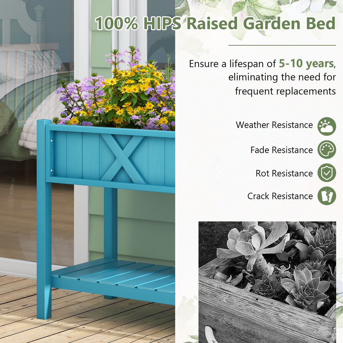 Poly Wood Elevated Planter Box with Legs & Storage Shelf - Blue