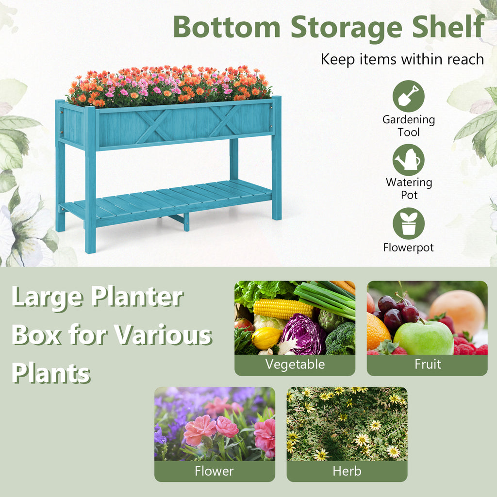 Poly Wood Elevated Planter Box with Legs & Storage Shelf - Blue