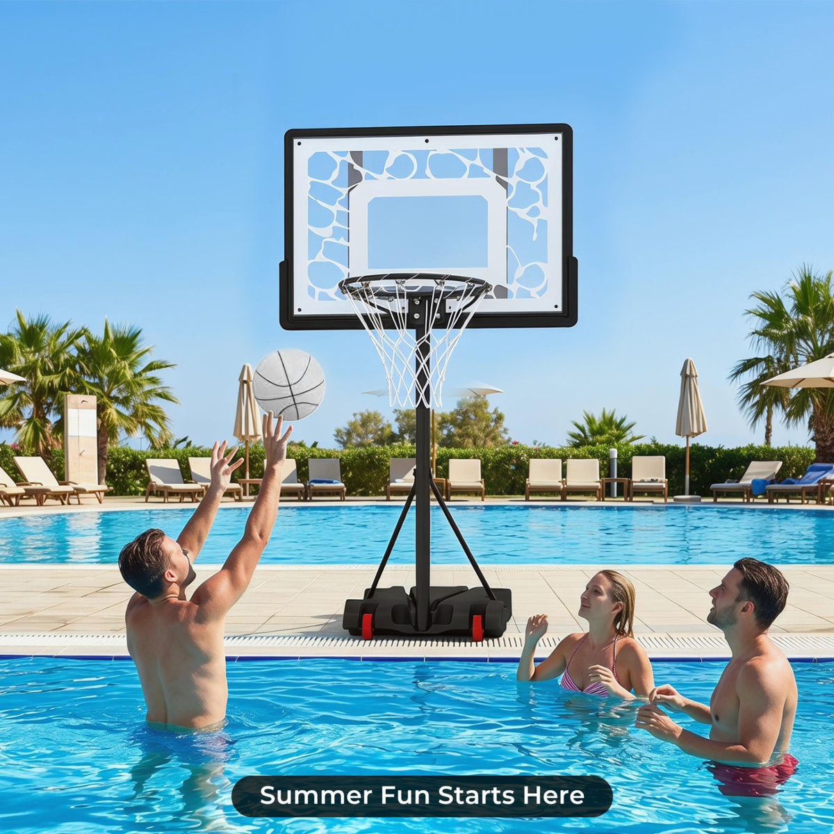 Portable LED Pool Basketball Hoop with Adjustable Rim for Night Poolside Play