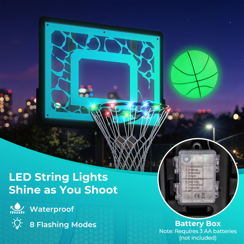 Portable LED Pool Basketball Hoop with Adjustable Rim for Night Poolside Play