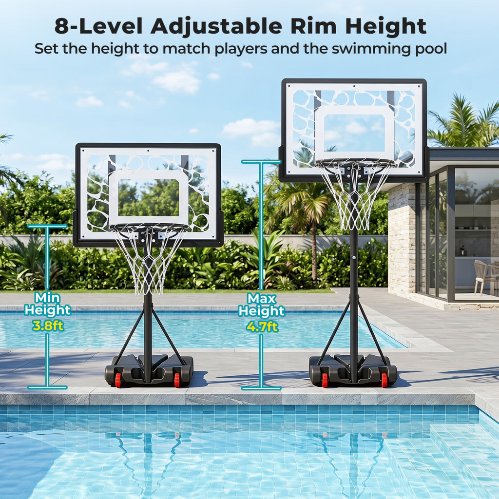 Portable LED Pool Basketball Hoop with Adjustable Rim for Night Poolside Play