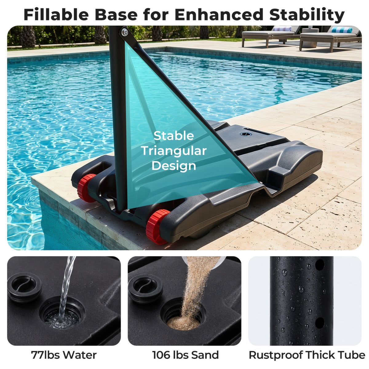 Portable LED Pool Basketball Hoop with Adjustable Rim for Night Poolside Play