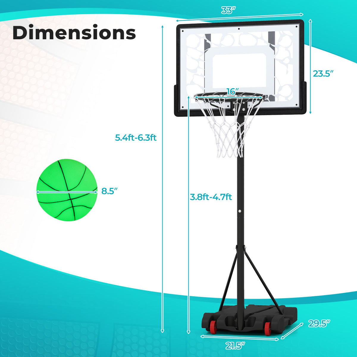 Portable LED Pool Basketball Hoop with Adjustable Rim for Night Poolside Play