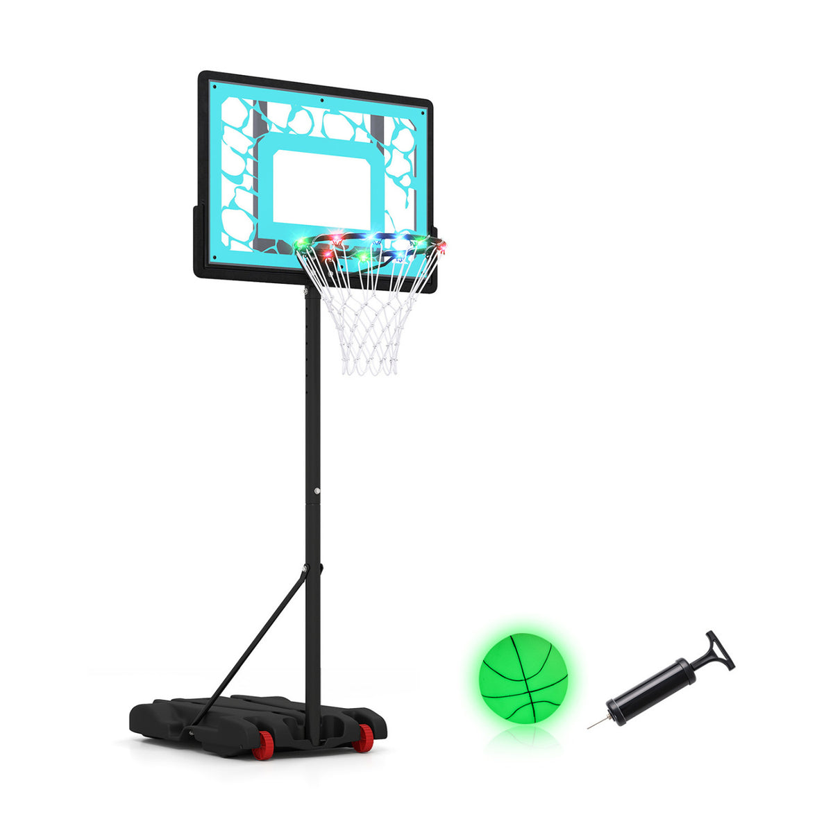 Portable LED Pool Basketball Hoop with Adjustable Rim for Night Poolside Play