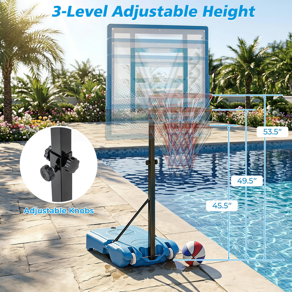 Pool Basketball Hoop with 3-Level Adjustable Height & Weighted Base - Variation 3.8-4.46 ft