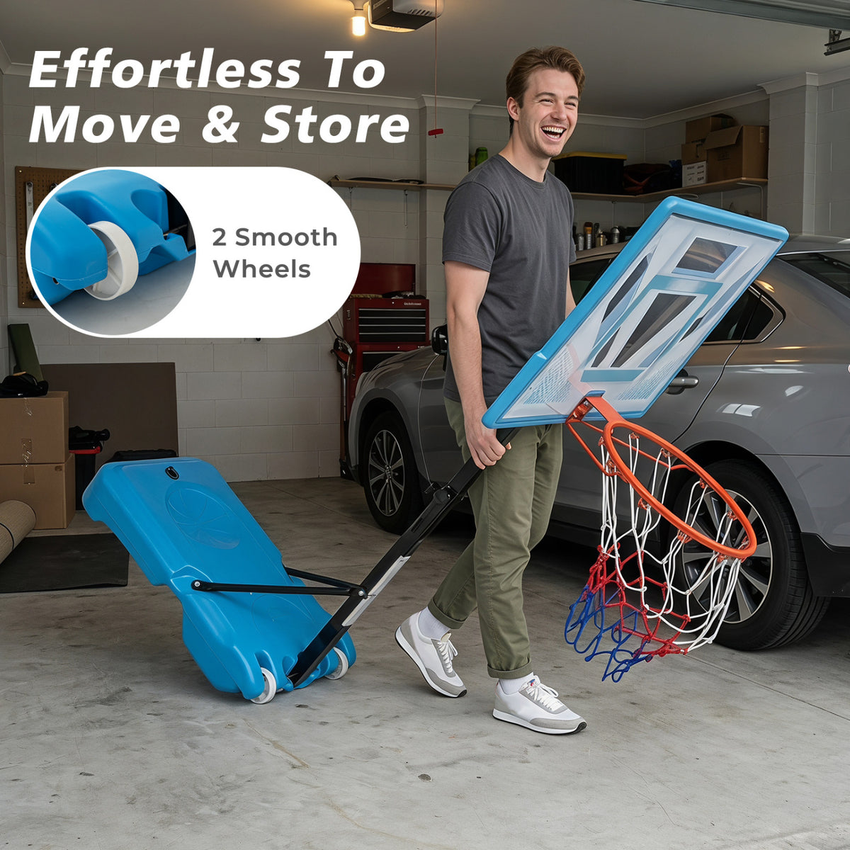Pool Basketball Hoop with 3-Level Adjustable Height & Weighted Base - Variation 3.8-4.46 ft
