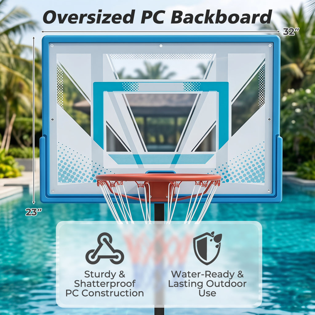 Pool Basketball Hoop with 3-Level Adjustable Height & Weighted Base - Variation 3.8-4.46 ft