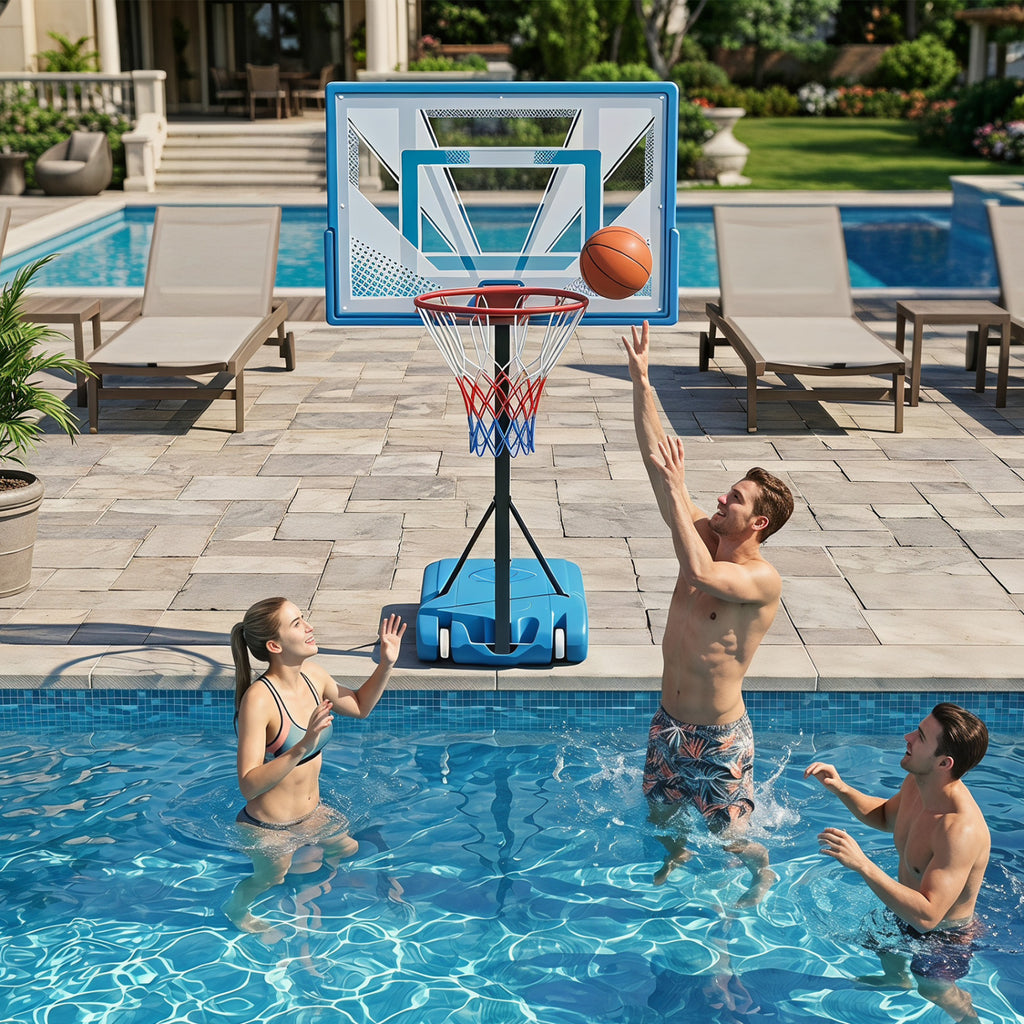 Pool Basketball Hoop with 3-Level Adjustable Height & Weighted Base - Variation 3.8-4.46 ft
