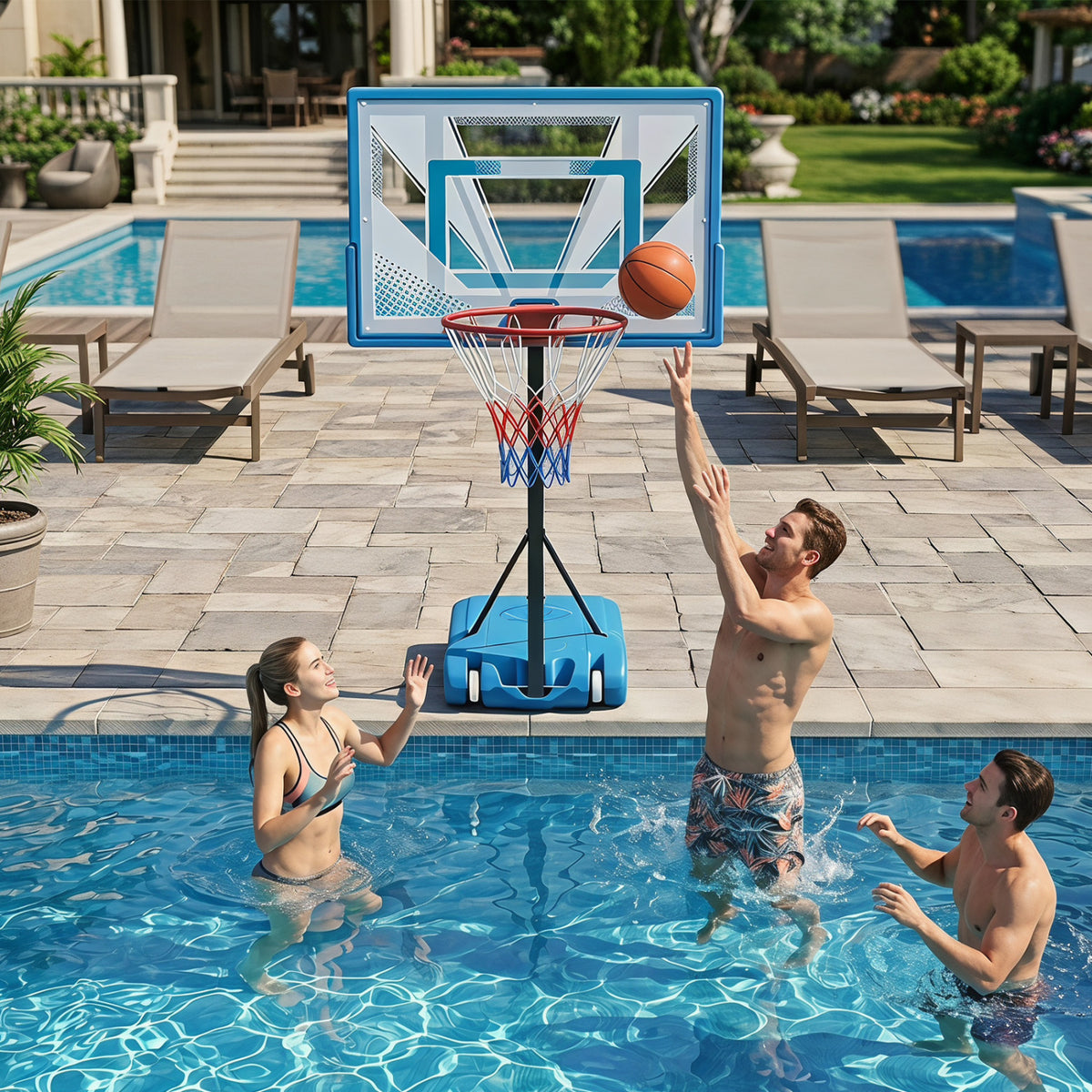 Pool Basketball Hoop with 3-Level Adjustable Height & Weighted Base - Variation 3.8-4.46 ft