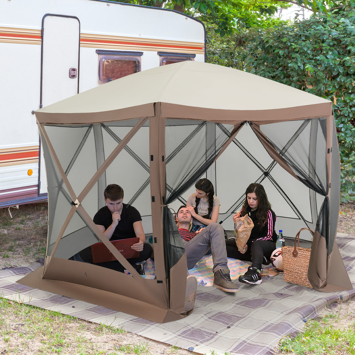 Pop-Up Gazebo Screen House 11.5 x 11.5 ft - Coffee