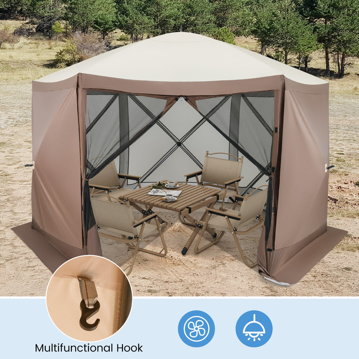 Pop-Up Gazebo Screen House 11.5 x 11.5 ft - Coffee