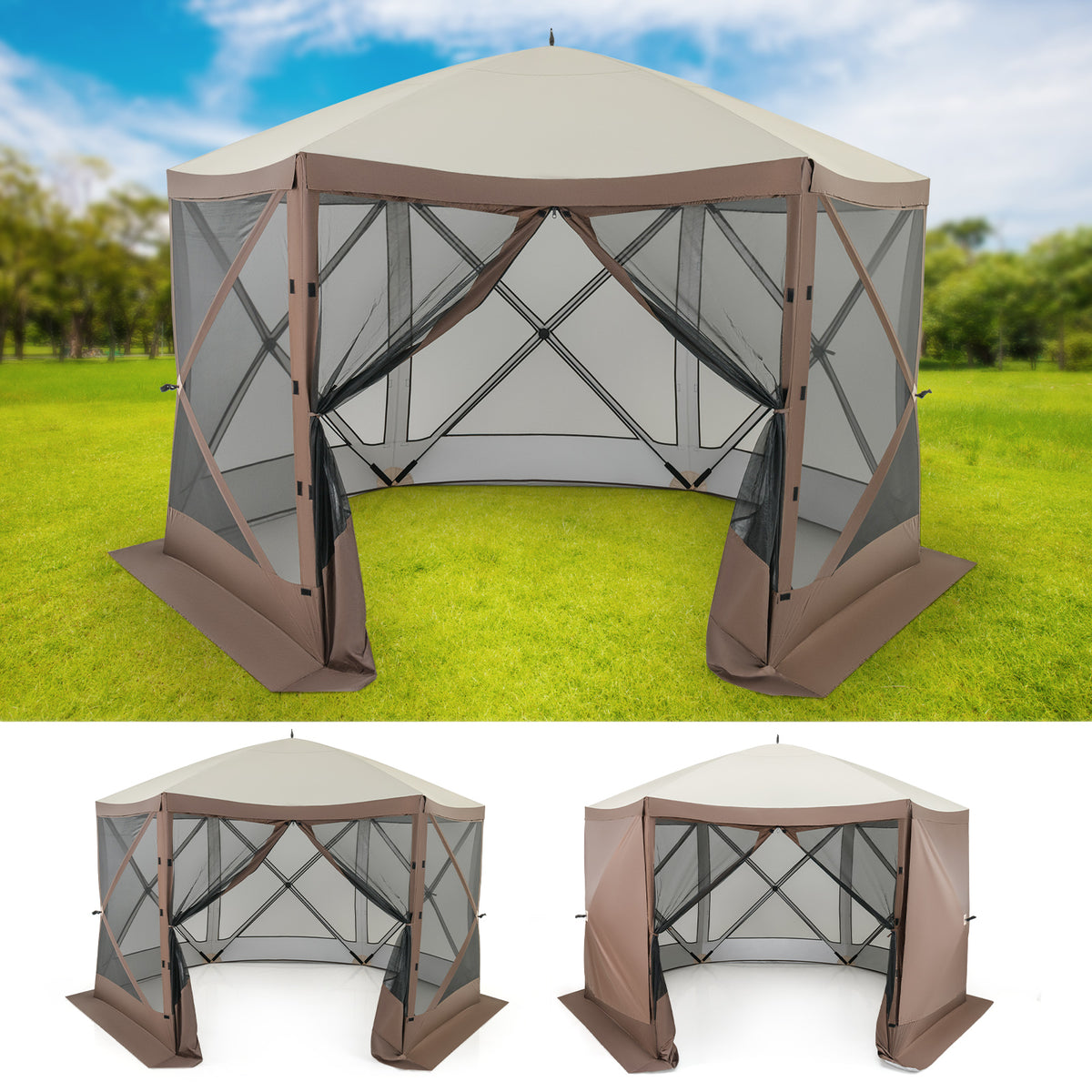 Pop-Up Gazebo Screen House 11.5 x 11.5 ft - Coffee