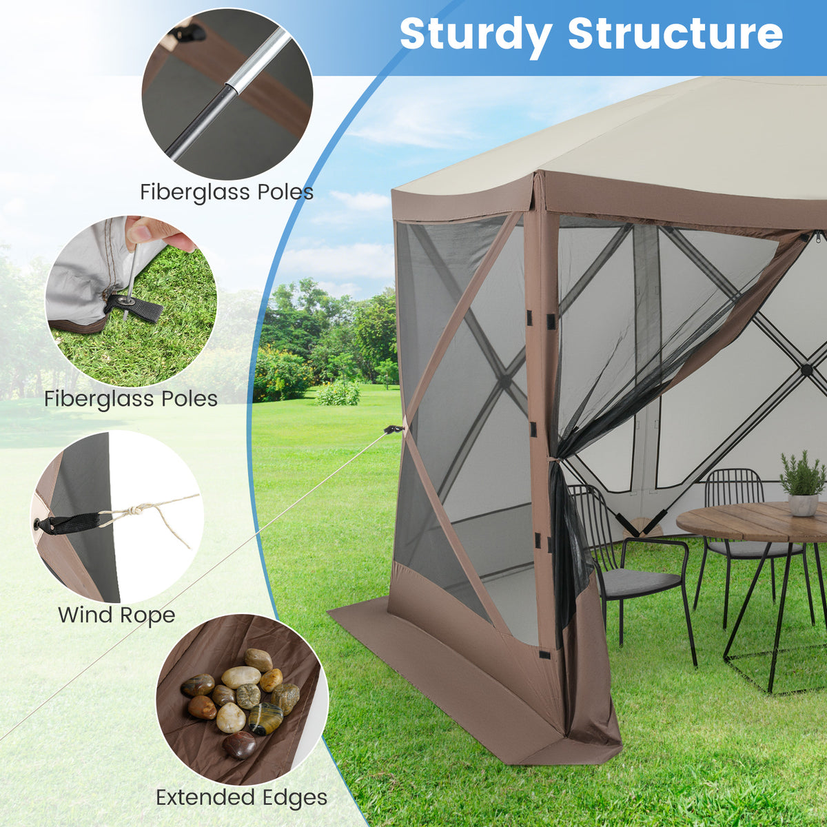 Pop-Up Gazebo Screen House 11.5 x 11.5 ft - Coffee