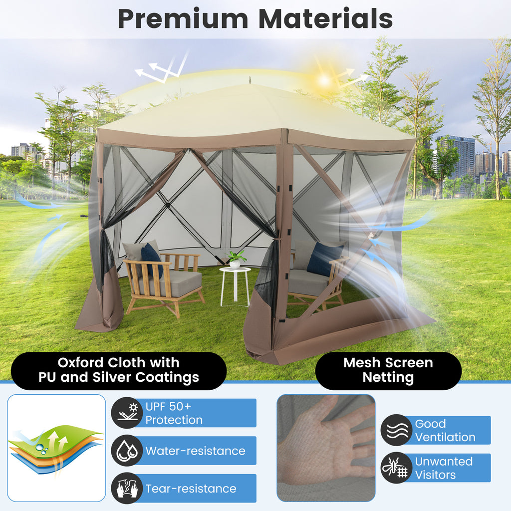 Pop-Up Gazebo Screen House 11.5 x 11.5 ft - Coffee