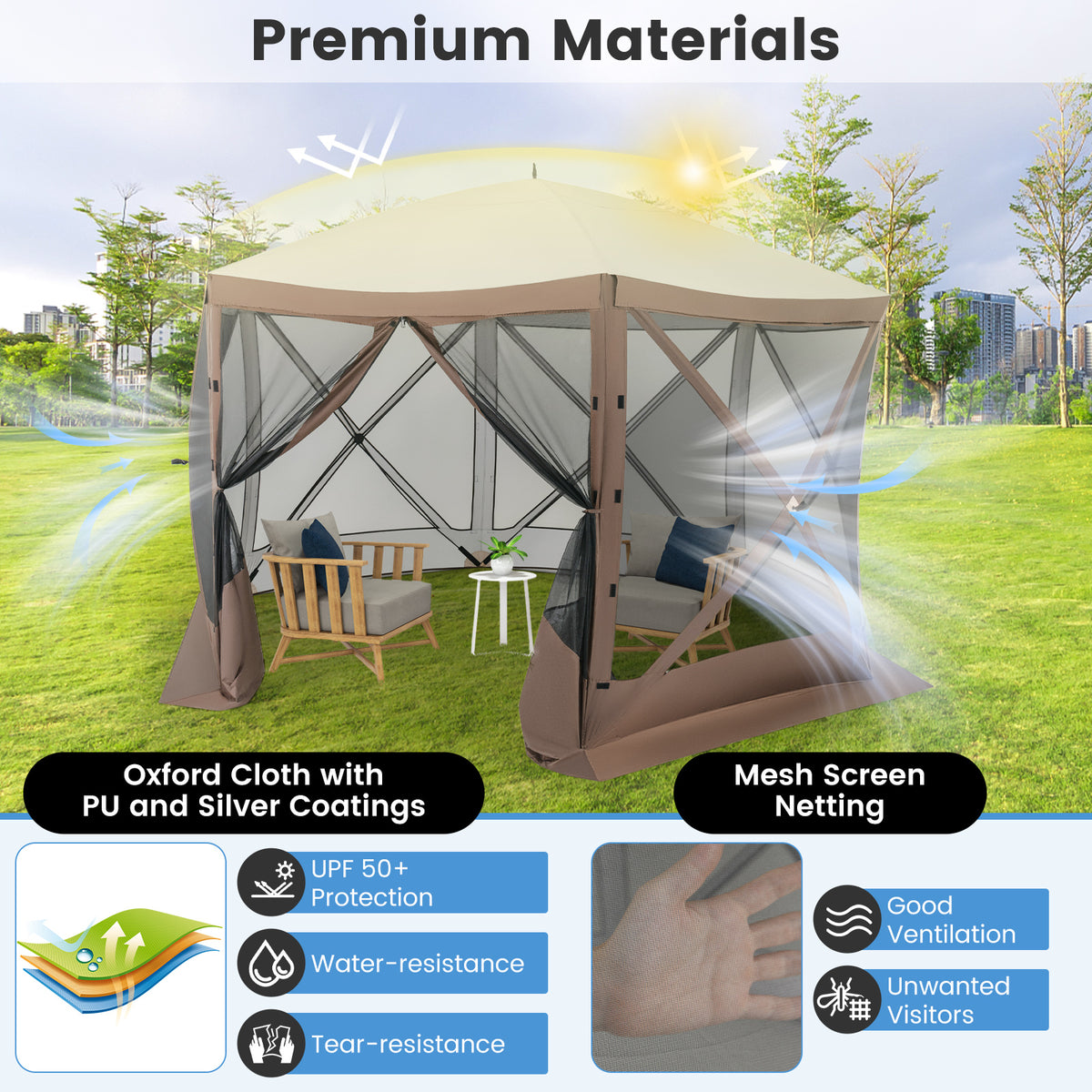 Pop-Up Gazebo Screen House 11.5 x 11.5 ft - Coffee