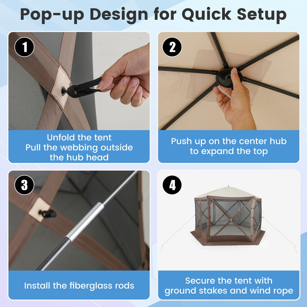 Pop-Up Gazebo Screen House 11.5 x 11.5 ft - Coffee