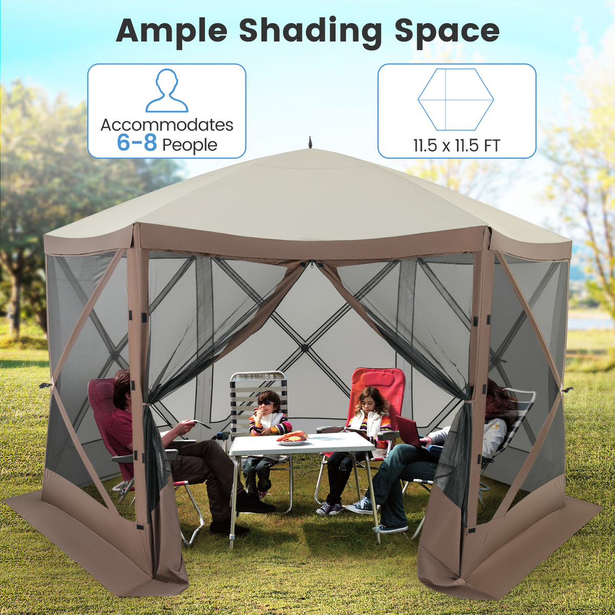 Pop-Up Gazebo Screen House 11.5 x 11.5 ft - Coffee