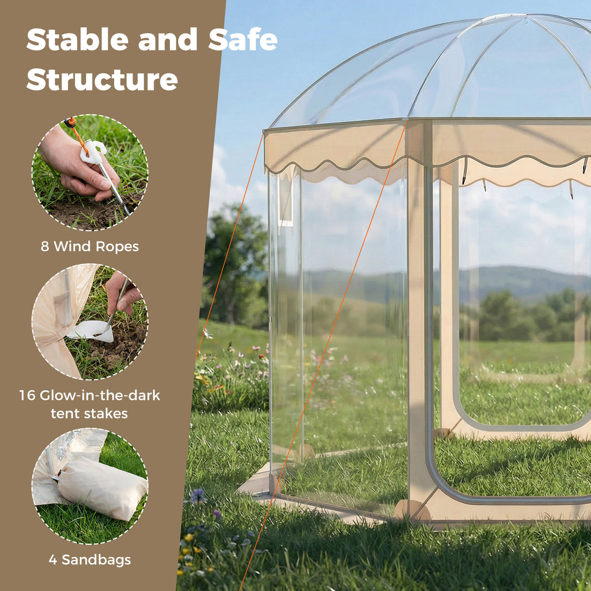 Pop Up Bubble Tent 10x10 FT for 8-10 People Weatherproof Pod with