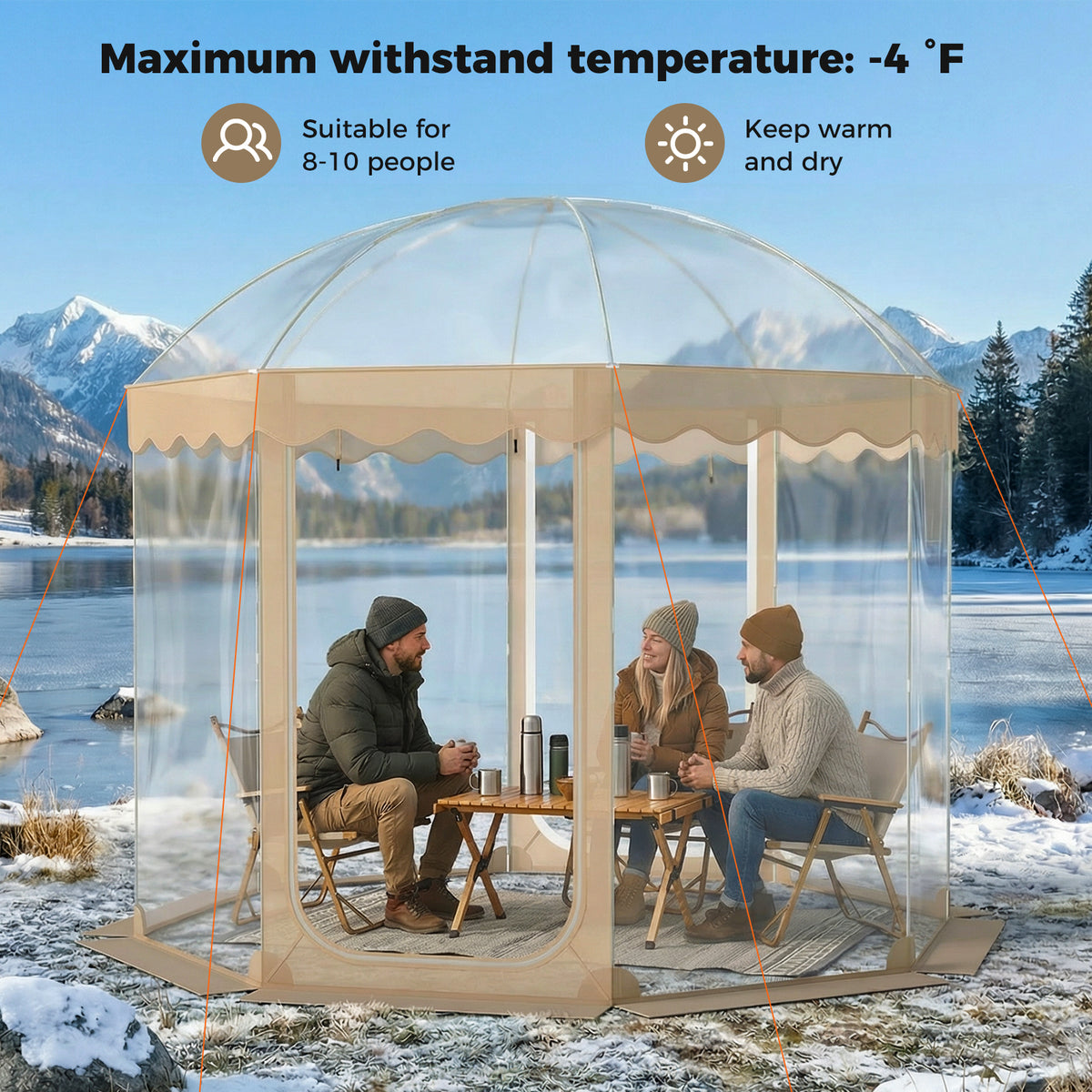 Pop Up Bubble Tent 10x10 FT for 8-10 People Weatherproof Pod with
