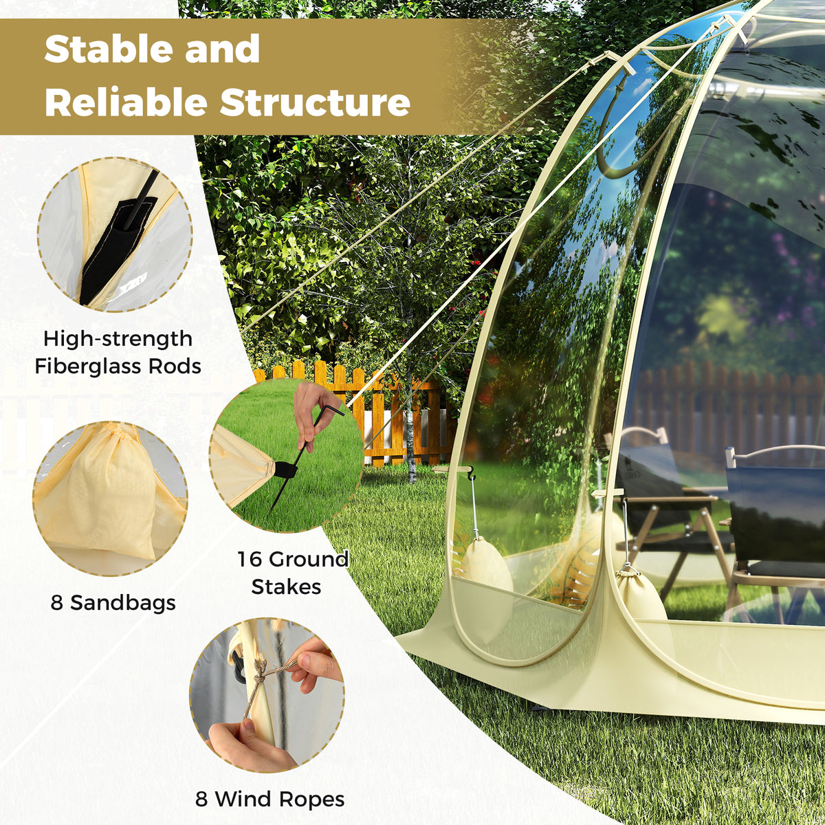 Pop Up Bubble Tent 540° Transparent PVC Igloo 9.5 x FT Instant Setup