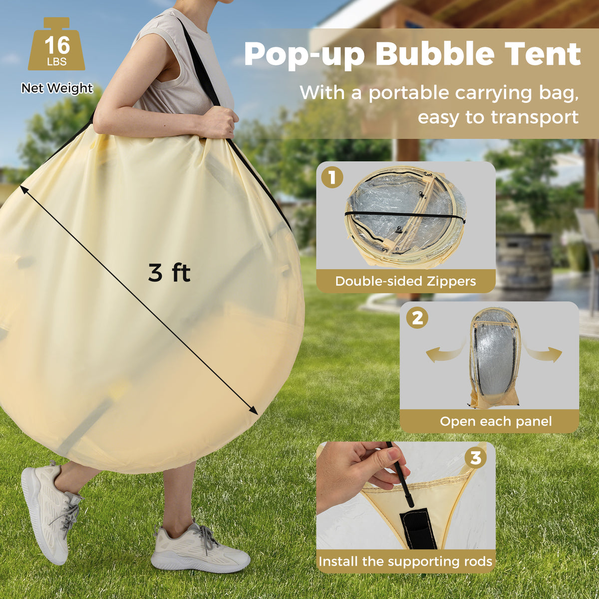 Pop Up Bubble Tent 540° Transparent PVC Igloo 9.5 x FT Instant Setup