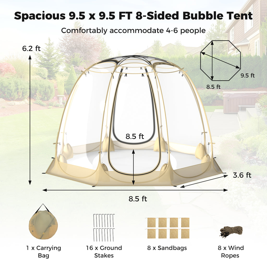 Pop Up Bubble Tent 540° Transparent PVC Igloo 9.5 x FT Instant Setup
