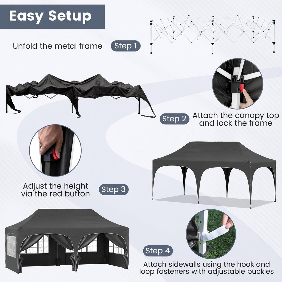 Pop Up Canopy Tent with 6 Removable Sidewalls for Patio