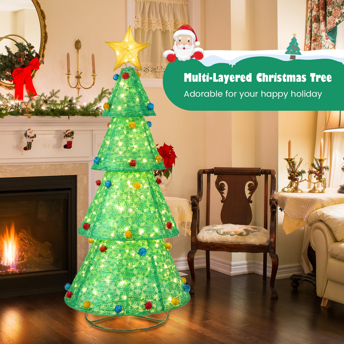 Pop-Up Christmas Tree with 200 Warm White LED Lights Indoor Outdoor Decor