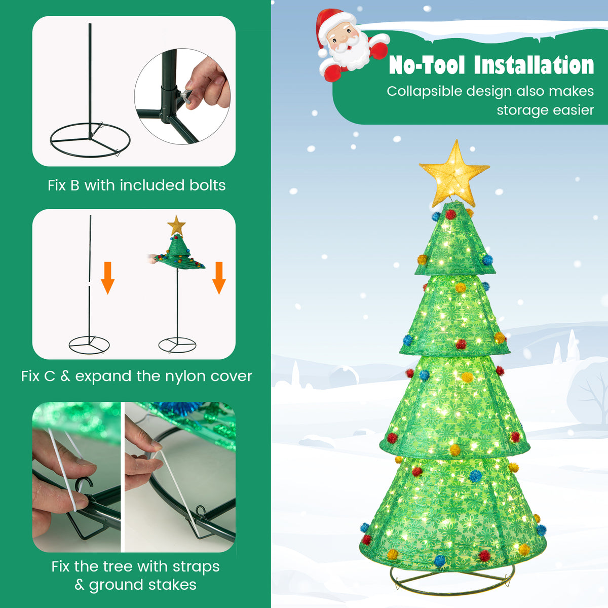 Pop-Up Christmas Tree with 200 Warm White LED Lights Indoor Outdoor Decor