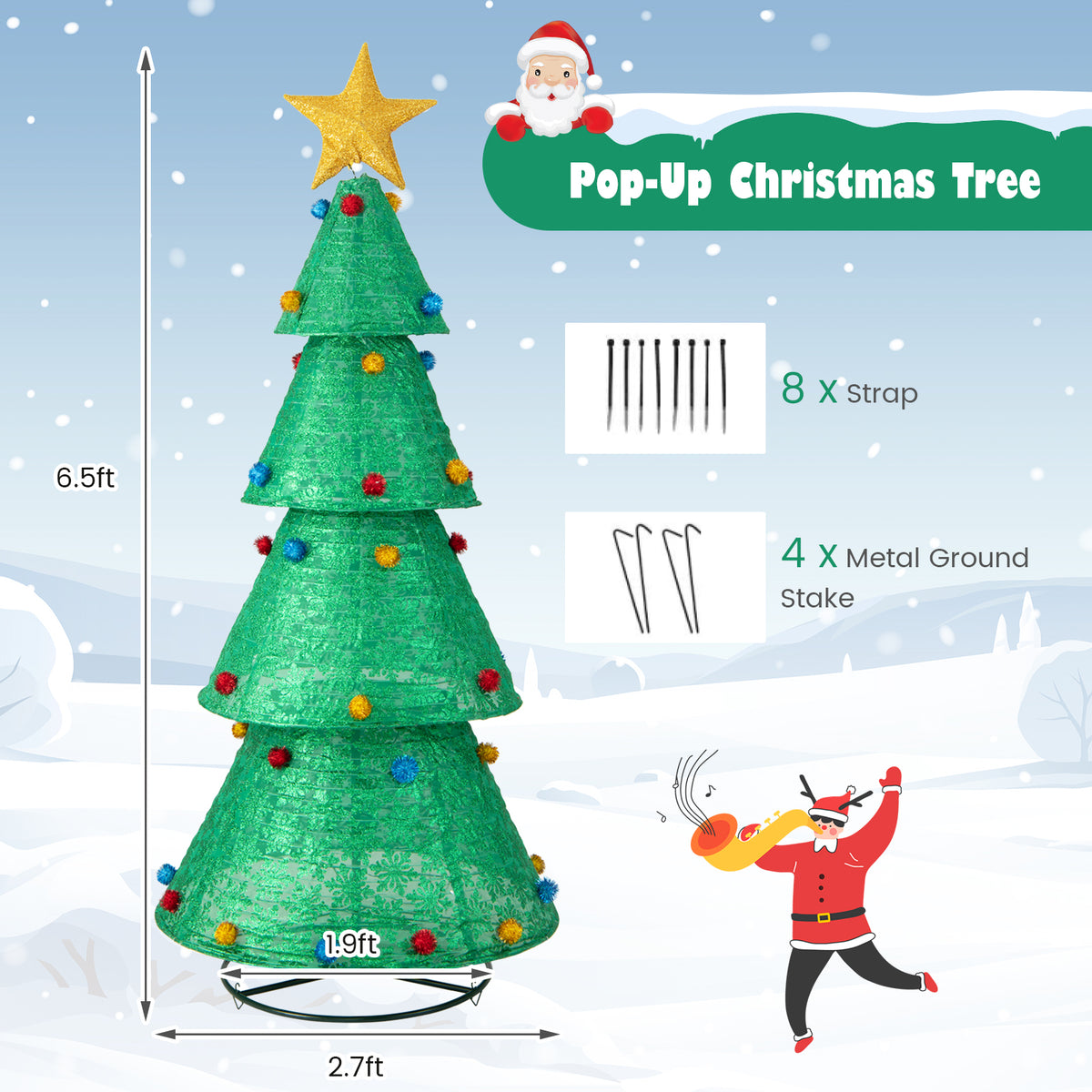 Pop-Up Christmas Tree with 200 Warm White LED Lights Indoor Outdoor Decor