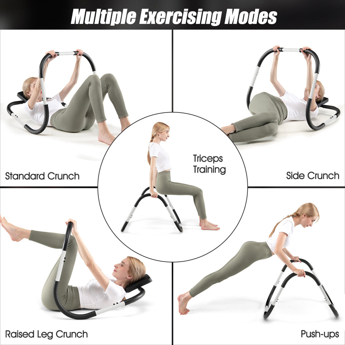 Portable AB Trainer with Big Headrest, White - Office & Home Gym Equipment