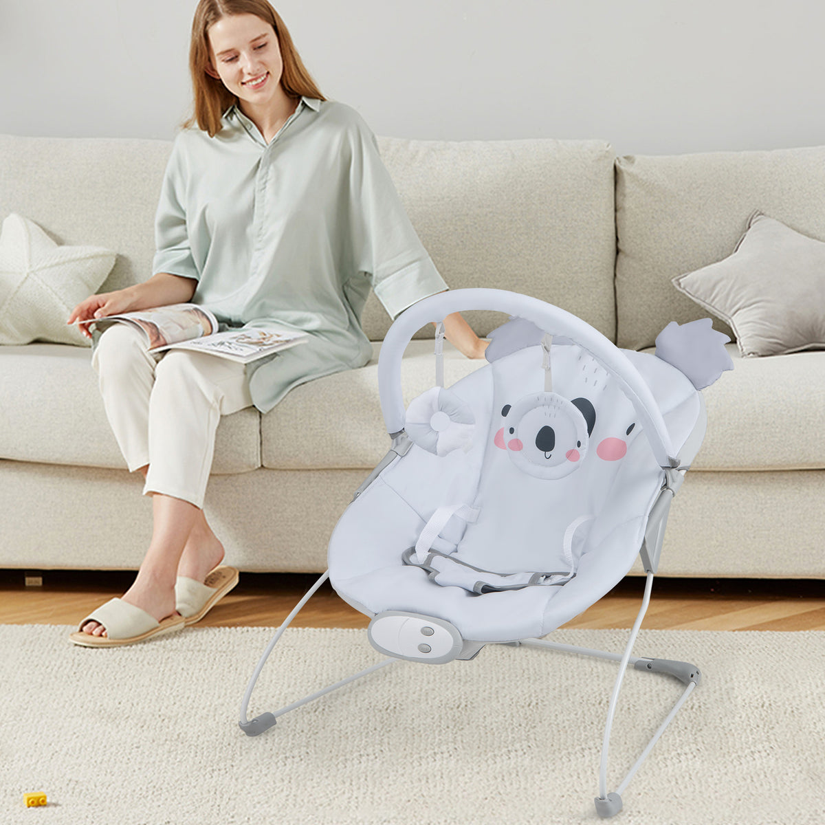Portable Baby Bouncer Infant Rocker Seat with Detachable Toy Bar - Gray