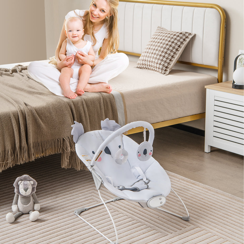 Portable Baby Bouncer Infant Rocker Seat with Detachable Toy Bar - Gray
