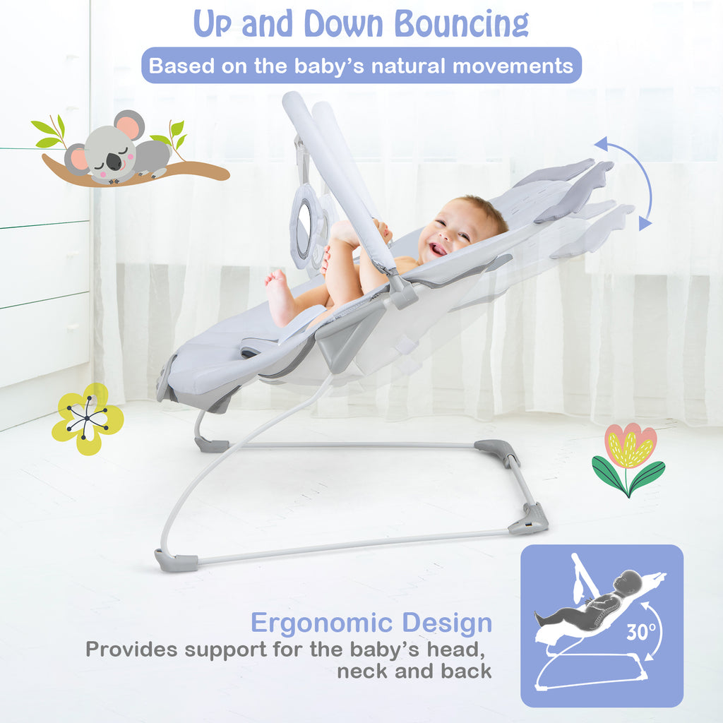 Portable Baby Bouncer Infant Rocker Seat with Detachable Toy Bar - Gray