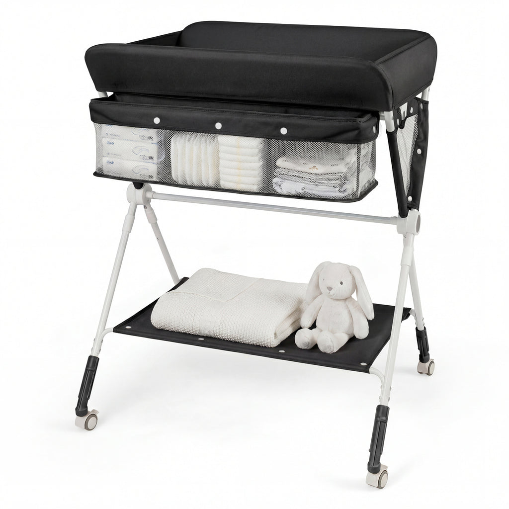 Portable Baby Changing Table with 3-Level Adjustable Height - Black