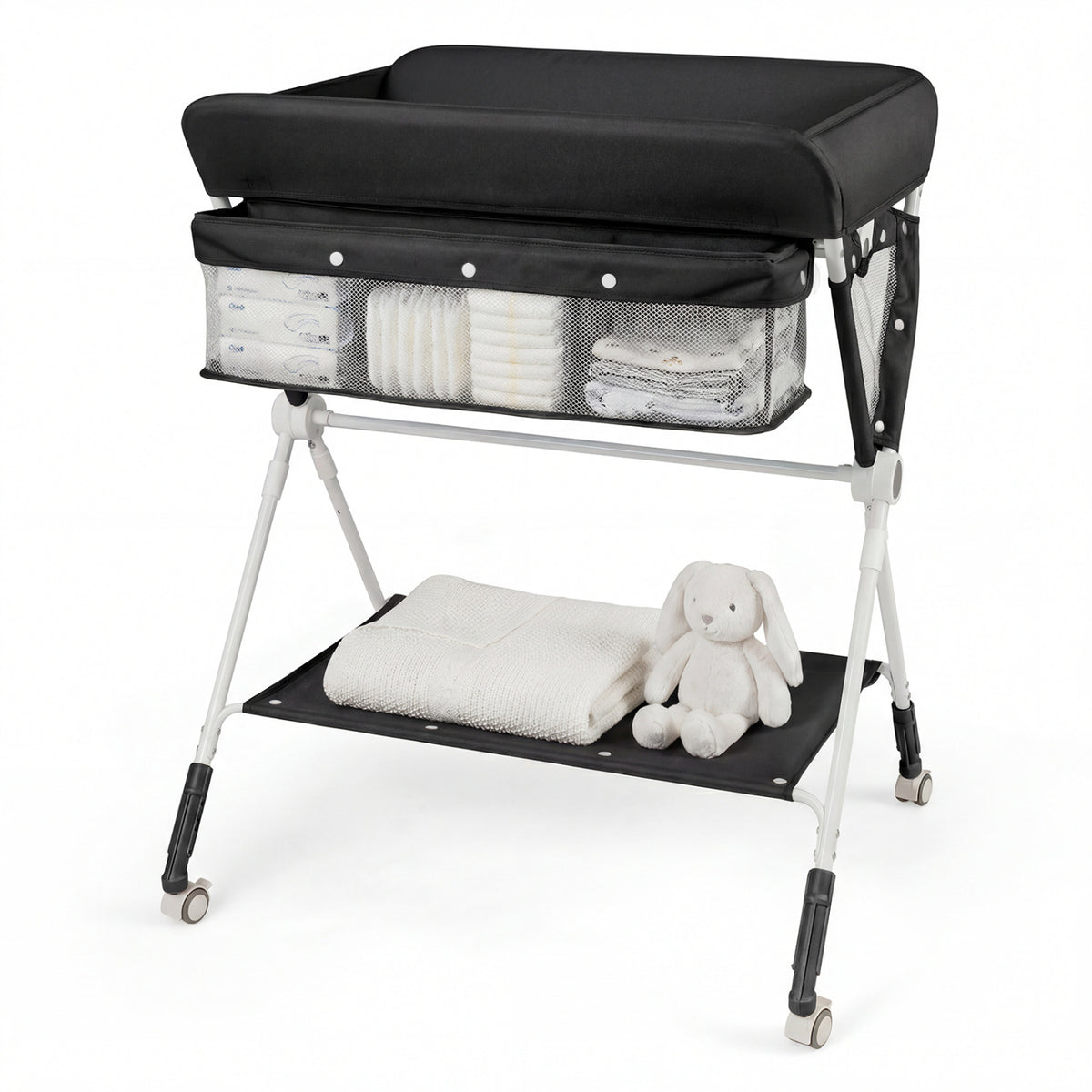 Portable Baby Changing Table with 3-Level Adjustable Height - Black