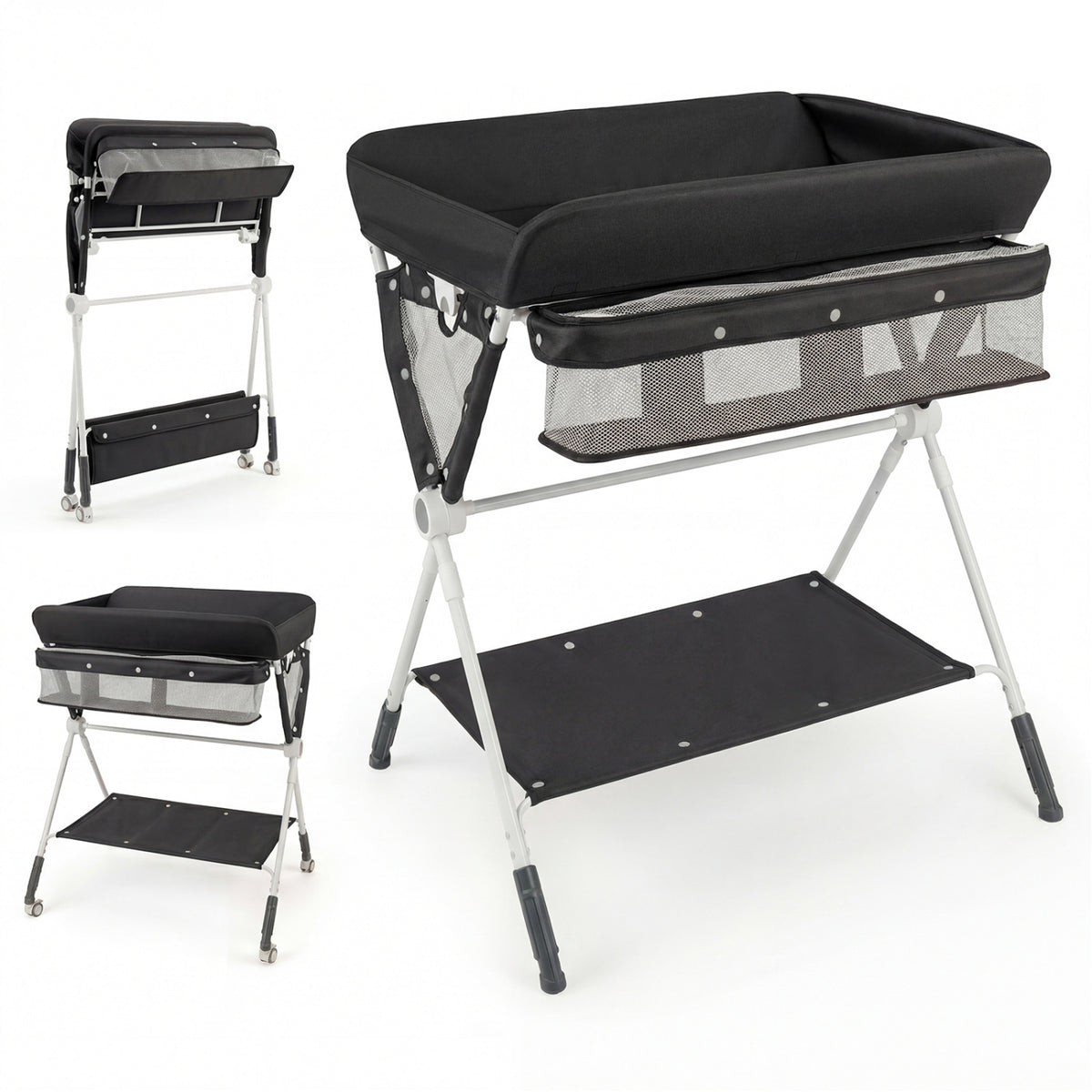 Portable Baby Changing Table with 3-Level Adjustable Height - Black