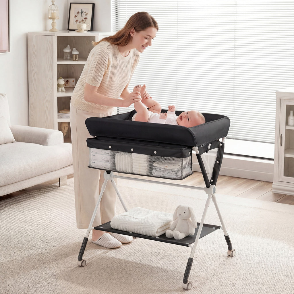 Portable Baby Changing Table with 3-Level Adjustable Height - Black