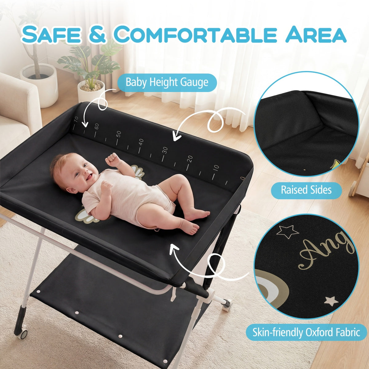 Portable Baby Changing Table with 3-Level Adjustable Height - Black