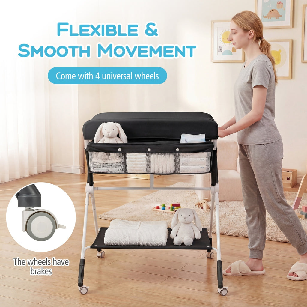 Portable Baby Changing Table with 3-Level Adjustable Height - Black