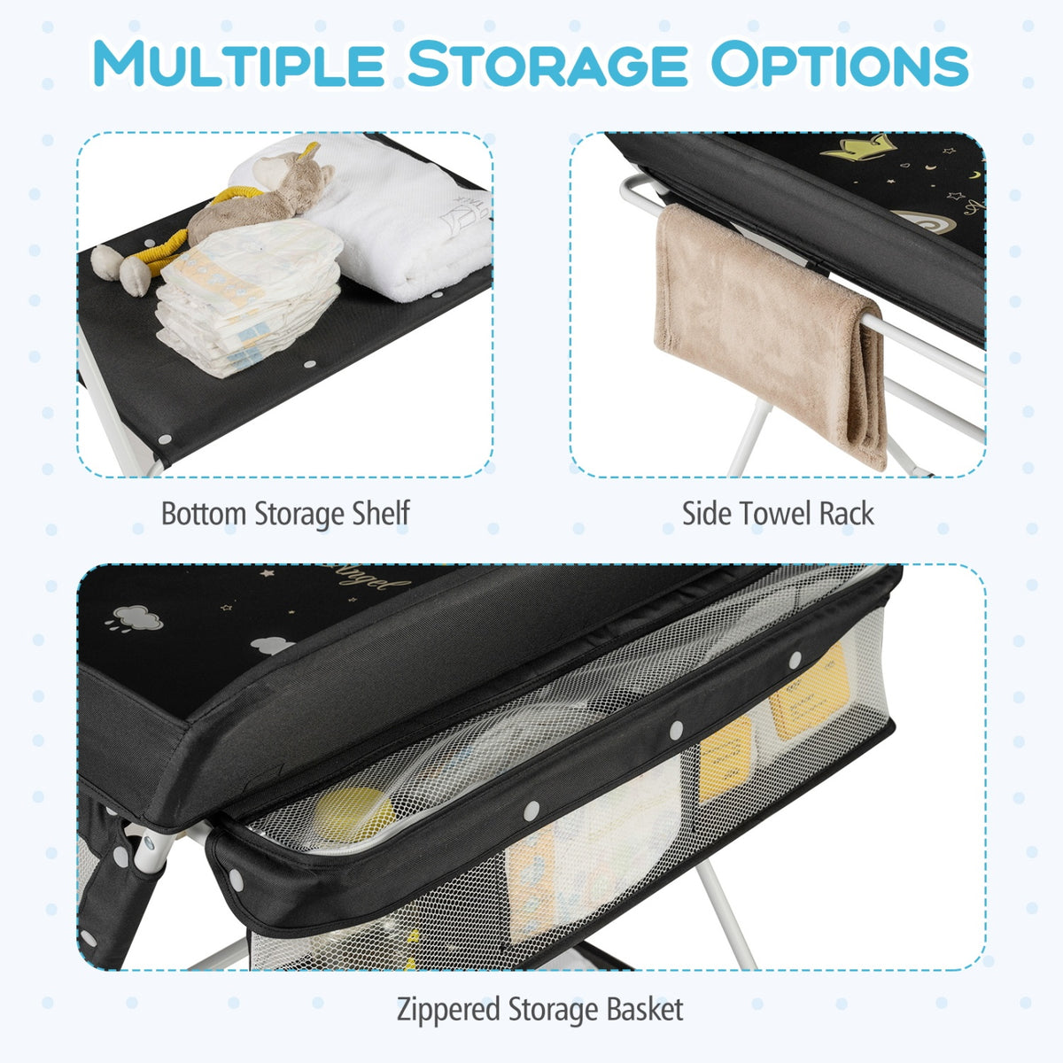 Portable Baby Changing Table with 3-Level Adjustable Height - Black