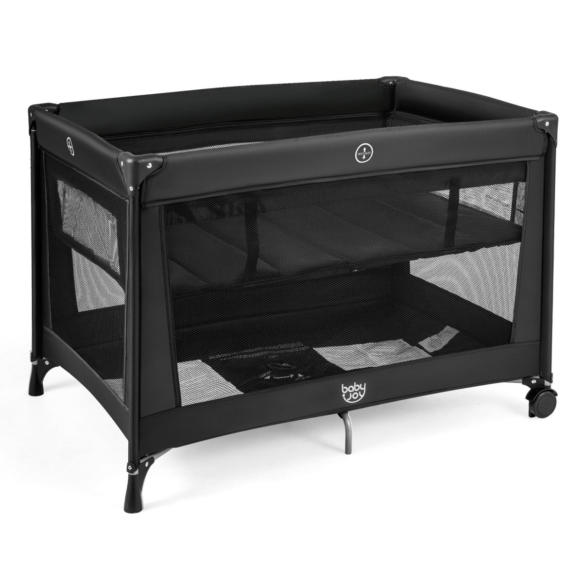 Portable Baby Playard Folding Travel Crib with Soft Mattress - Style 1 Black
