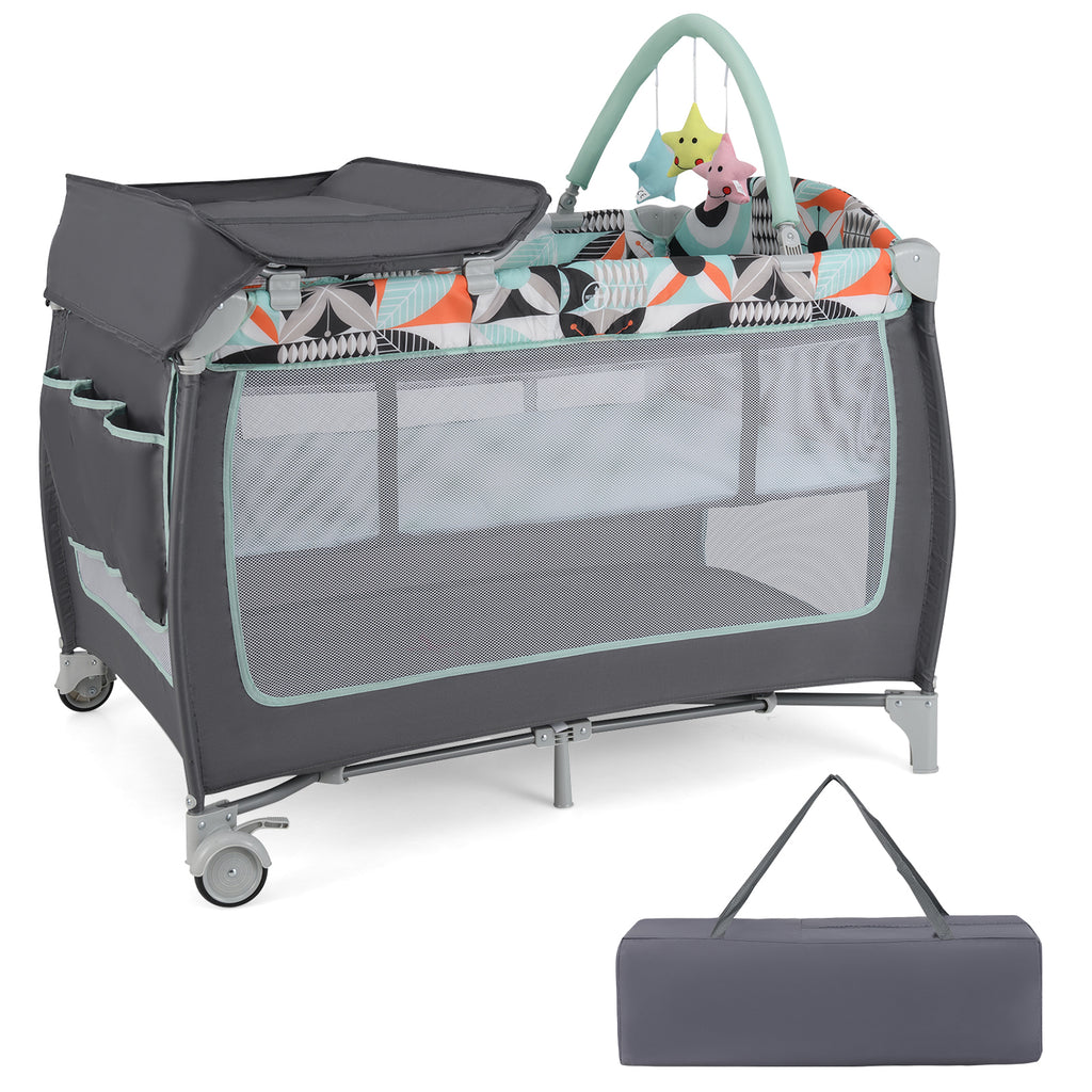 3-in-1 Portable Baby Playard with Zippered Door and Toy Bar - Blue Variation
