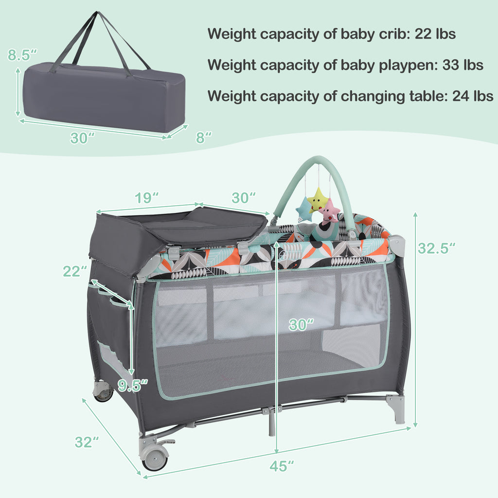 3-in-1 Portable Baby Playard with Zippered Door and Toy Bar - Blue Variation