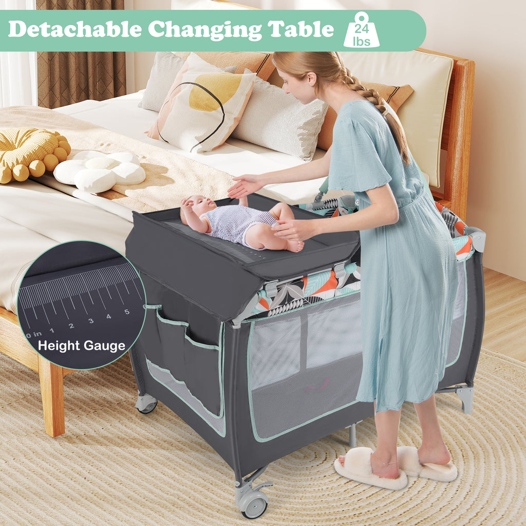 3-in-1 Portable Baby Playard with Zippered Door and Toy Bar - Blue Variation
