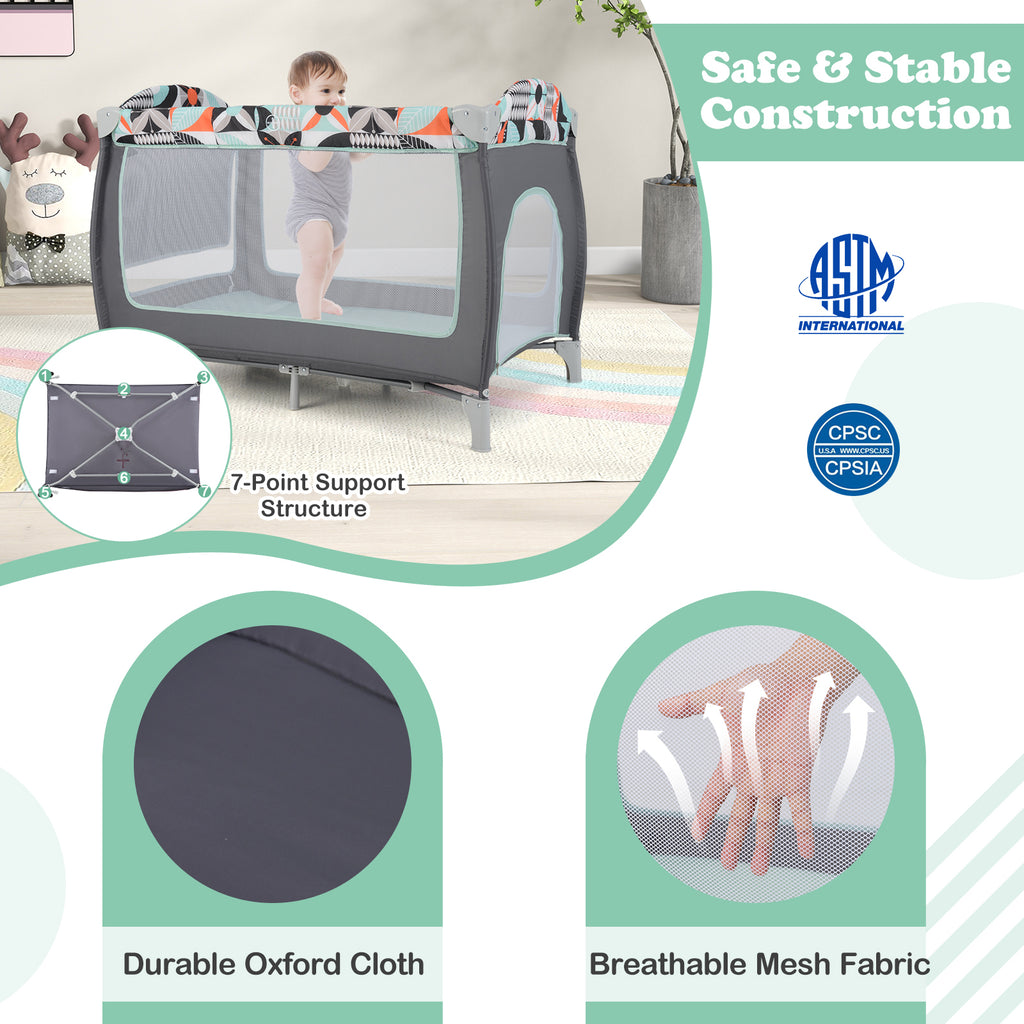 3-in-1 Portable Baby Playard with Zippered Door and Toy Bar - Blue Variation