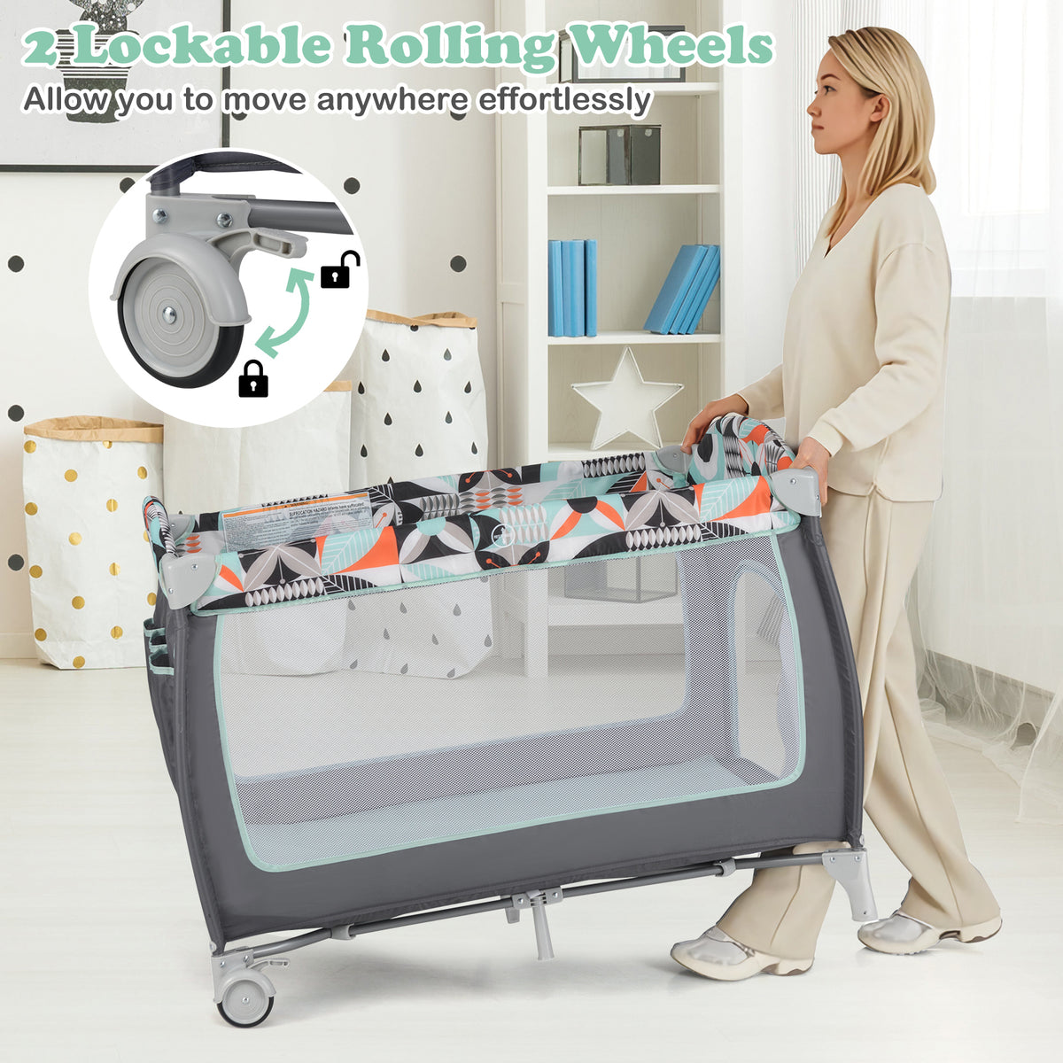 3-in-1 Portable Baby Playard with Zippered Door and Toy Bar - Blue Variation